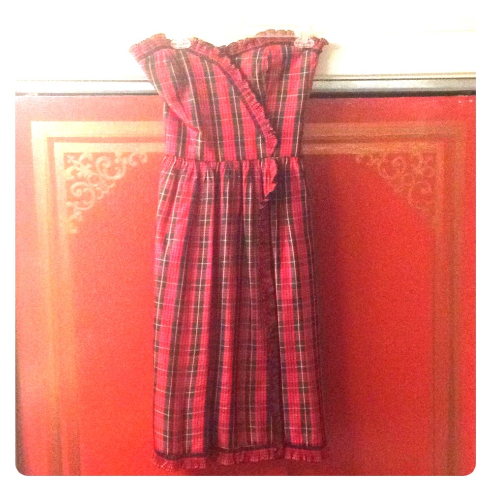 Strapless tartan dress